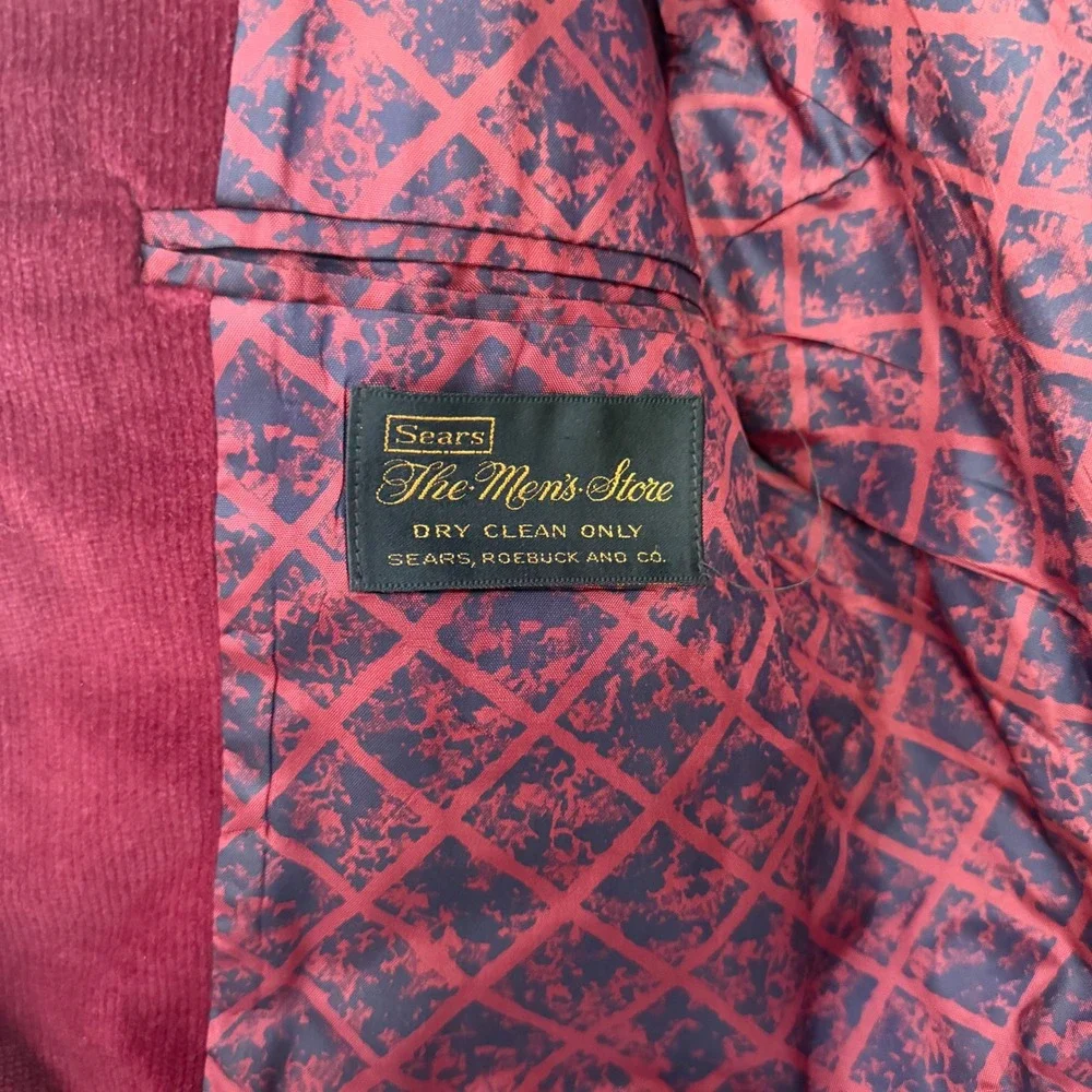 Vintage Sears The Mens Store Burgundy Corduroy Blazer Jacket 40L 70s Retro